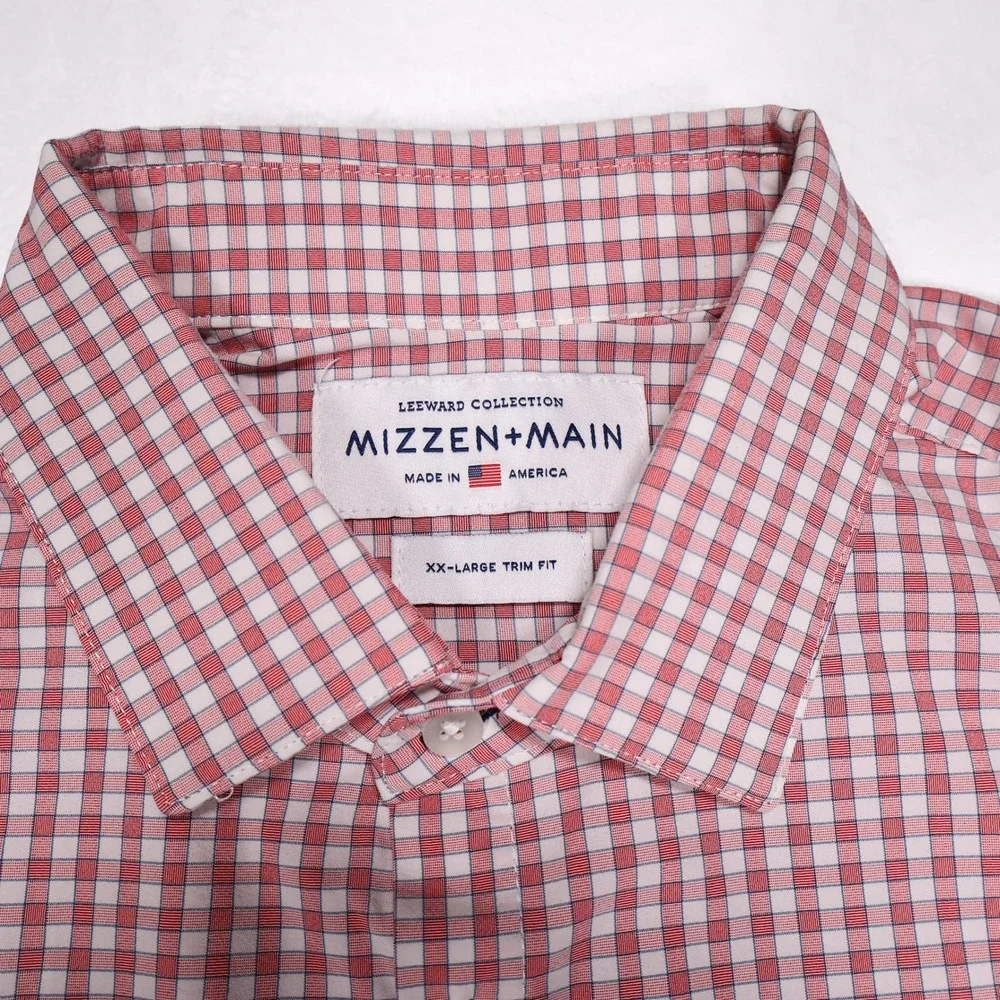 MIZZEN+MAIN Men's XXL Red Gingham Leeward Collection Trim Fit Dress Shirt USA - Picture 3 of 7